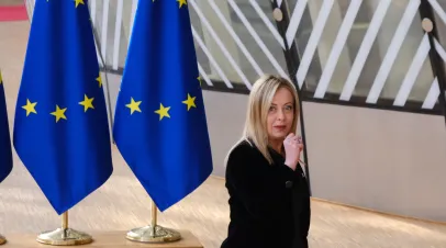 Italy's Prime Minister Giorgia Meloni arrives for a EU Summit, at the EU headquarters in Brussels, on March 23, 2023.