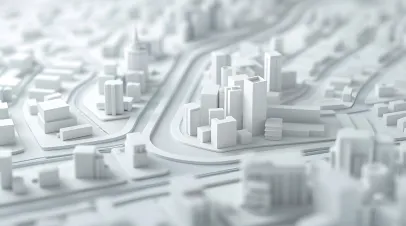 3d render of white map scene with city roads buildings top view isometric perspective