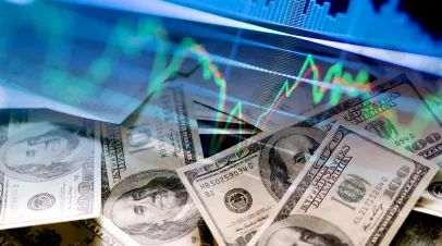 Graphic of money overlaid with a graph