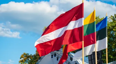 Flags of Lithuania, Latvia and Estonia flying side by side 
