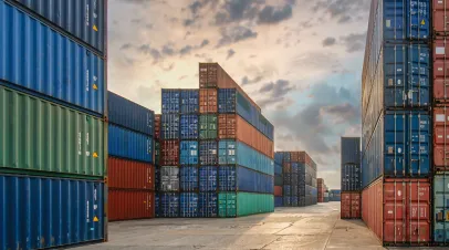 Shipping containers in a shipping yard