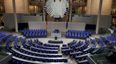 BERLIN, GERMANY - December 10,2018: a view of the plenary hall at the Bundestag lower house of parliament in Berlin