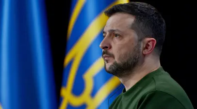 KYIV, UKRAINE - 20240225: Ukrainian President Volodymr Zelensky speaks during a press conference at the Ukraine Year 2024 forum on February 25, 2024 in Kyiv, Ukraine