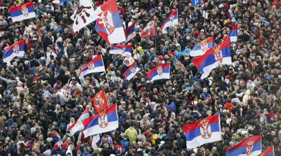 Thousands of protestors in Belgrade photographed from above