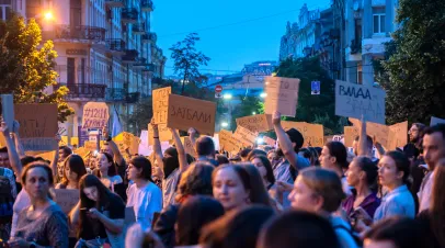 Crowd of protestors in Ukraine