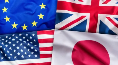 US EU UK Japan flags