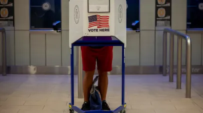 New York NY USA-October 24, 2020 Voters at Madison Square Garden in New York on the first day of early voting.