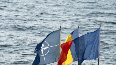 NATO, EU and Romania Flags