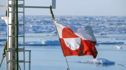 Greenland flag and sea