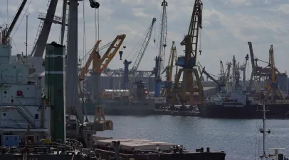 Ships and cranes in the Port of Constanta on May 11, 2022 in Constanta, Romania. With Ukrainian port closures since the Russian invasion in February, other European ports have stepped up production to keep up with grain and fuel demands.