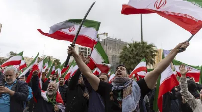 Iranians protest against attacks on Iran by Israel and the United States on February 28, 2026 in Tehran, Iran. Iran launched a wave of missiles at Israel and regional U.S. military sites in response to today's attacks, in which the U.S. and Israel struck a series of locations across the country.