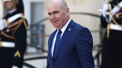 : Interim President of Romania Ilie Bolojan leaves following the 'Coalition Of The Willing' summit in support of Ukraine at Elysee Palace on March 27, 2025 in Paris, France. 