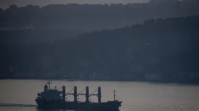 A ship navigates the Bosphorus Strait on May 03, 2025 in Istanbul, Turkey.