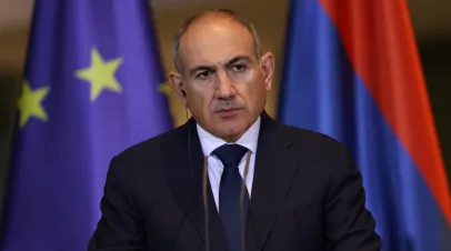 Armenian Prime Minister Nikol Pashinyan and German Chancellor Friedrich Merz (not pictured) speak to the media following talks at the Chancellery on December 09, 2025 in Berlin, Germany.