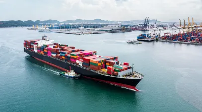 shipping logistic concept, cargo container ship sailing in sea import export goods and distributing products to dealer and consumers across worldwide, by container ship transport business, 