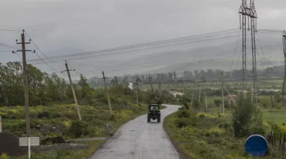 KHURVALETI, GEORGIA - MAY 23: The entrance of Khurvaleti, just 40 km from the capital Tbilisi, where part of the village has been occupied by Russians since the 2008 Russia-Georgia war, pictured on May 23, 2022. 
