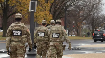 Washington D.C., USA - November 22, 2025 : National guard walking around the national mall