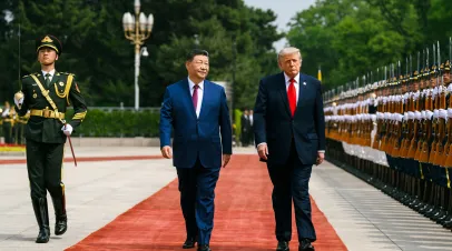 President Donald J. Trump participates in a welcome ceremony with President Xi Jinping of the People's Republic of China, Thursday, May 14, 2026, at the Great Hall of the People in Beijing, China.