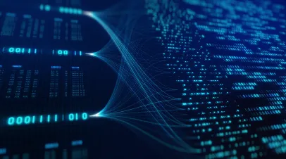 Big Data Analytics Neural Network Data Flow Visualization, AI Machine Learning, Quantum Computing, Binary Code Digital Grid, Futuristic Artificial Intelligence Technology Abstract Background