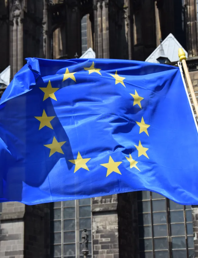 European flag in front of the Cologne Cathedral