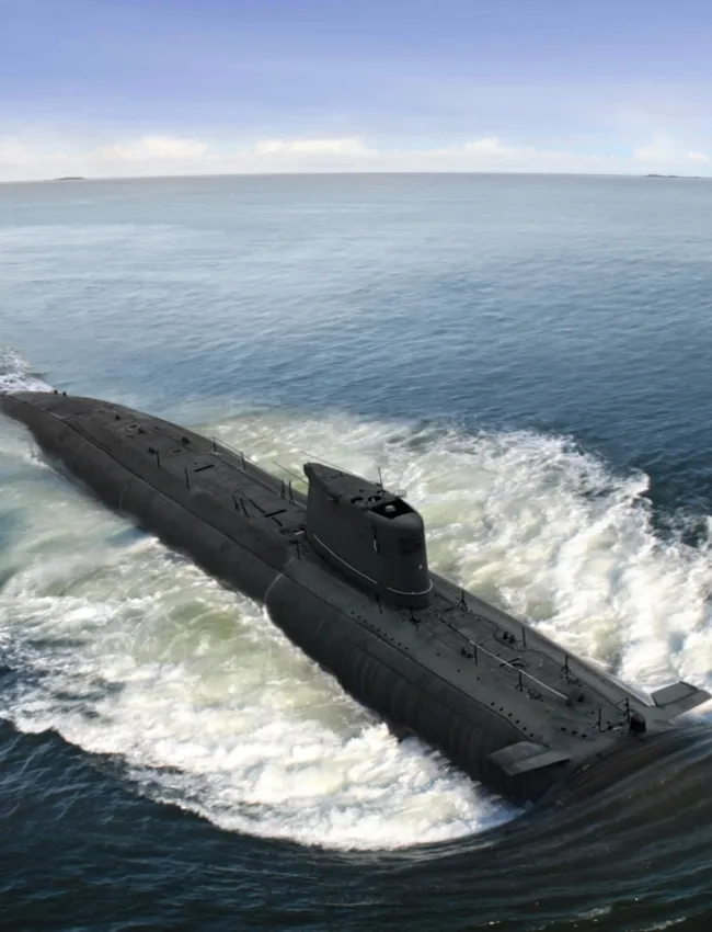 Naval submarine on the sea surface