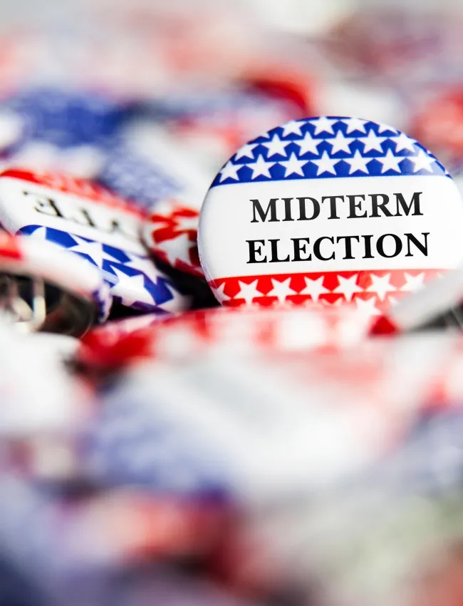 A pin badge of midterm election from many pin badges