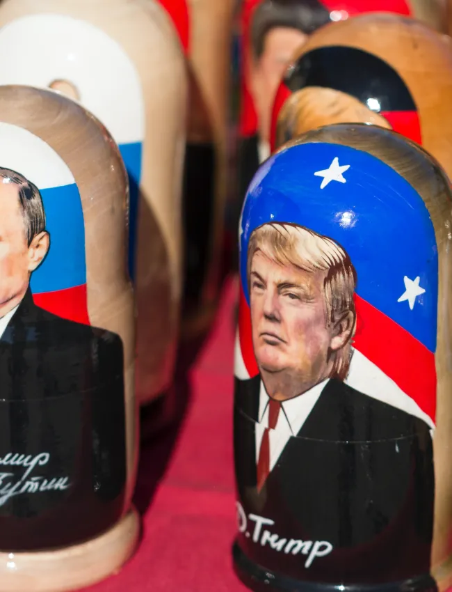Photos of Putin and Trump printed on babushkas