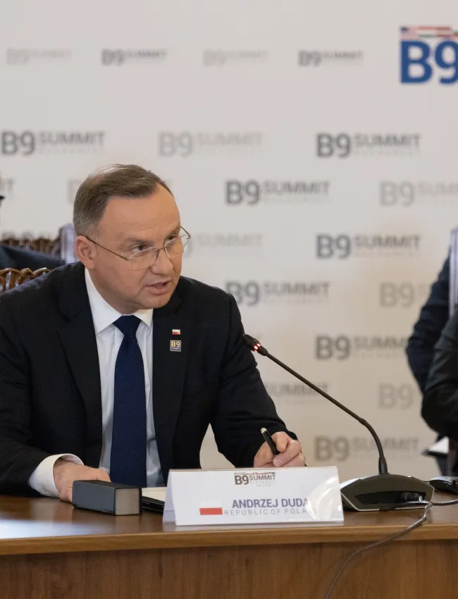 Bucharest, Romania - June 10 2022 - Polish President Andrzej Duda attends the Bucharest Nine Summit (B9) at Cotroceni Presidential Palace