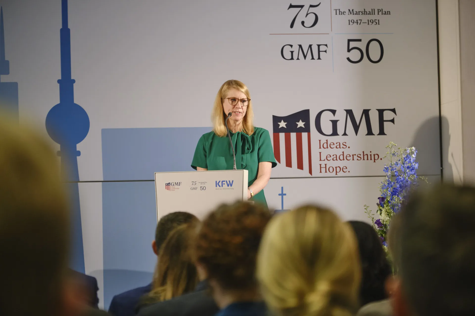 GMF President Heather Conley speaks in Berlin at GMF's anniversary event.