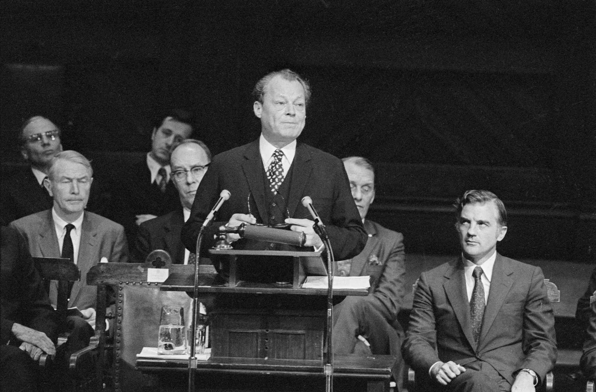 Willy Brandt at GMF founding at Harvard University in 1972