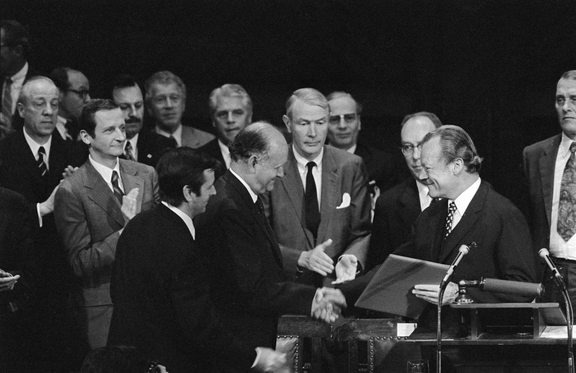 Willy Brandt at GMF founding at Harvard University in 1972