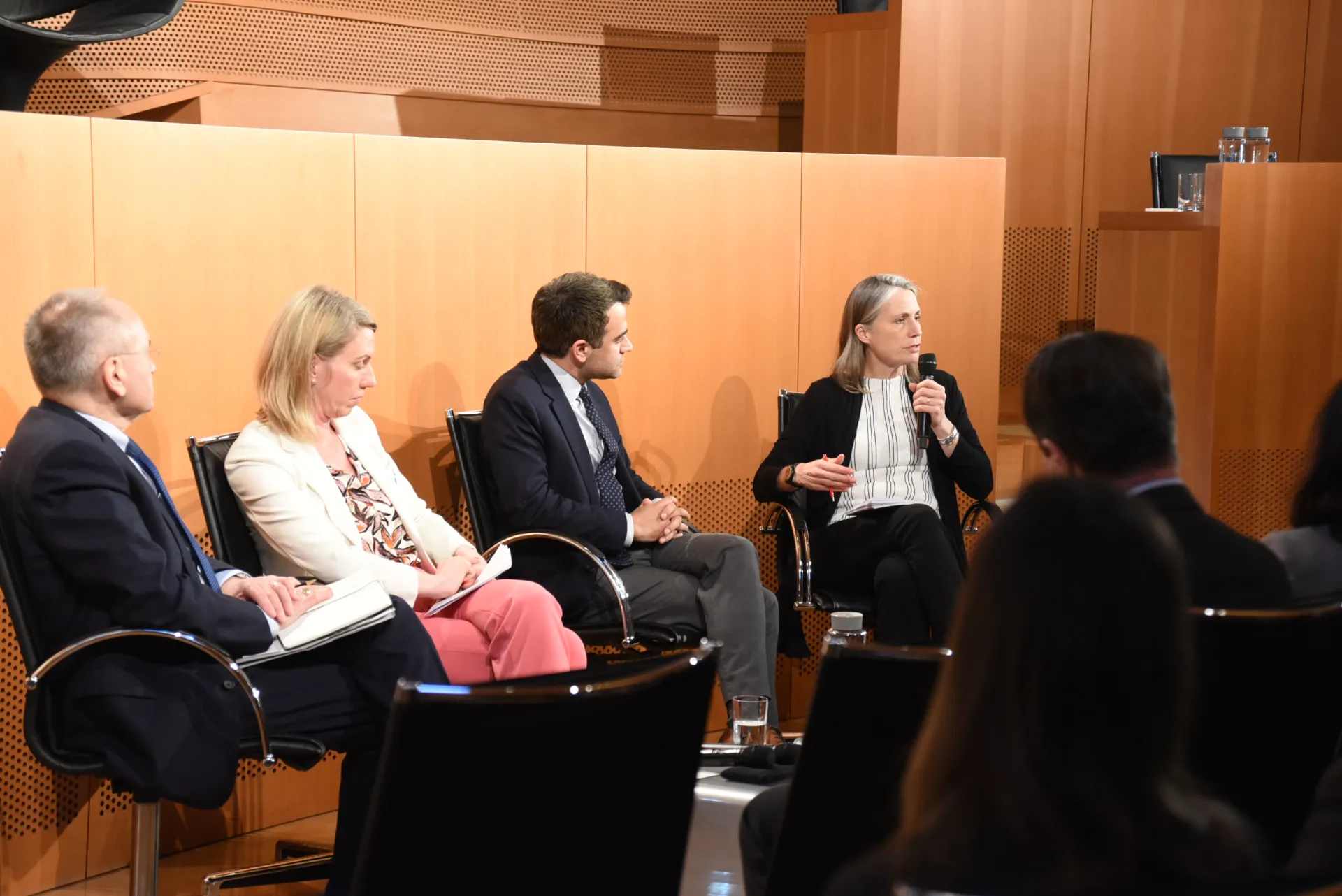 Andrew Michta, Tjorven Bellmann, Stephen Wertheim and Fiona Hill discussing at anniversary conference in Berlin, March 2023